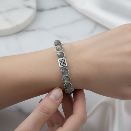 Labradorit ve Zirkon Doğal Taş Bileklik – Unisex Şık Tasarım
