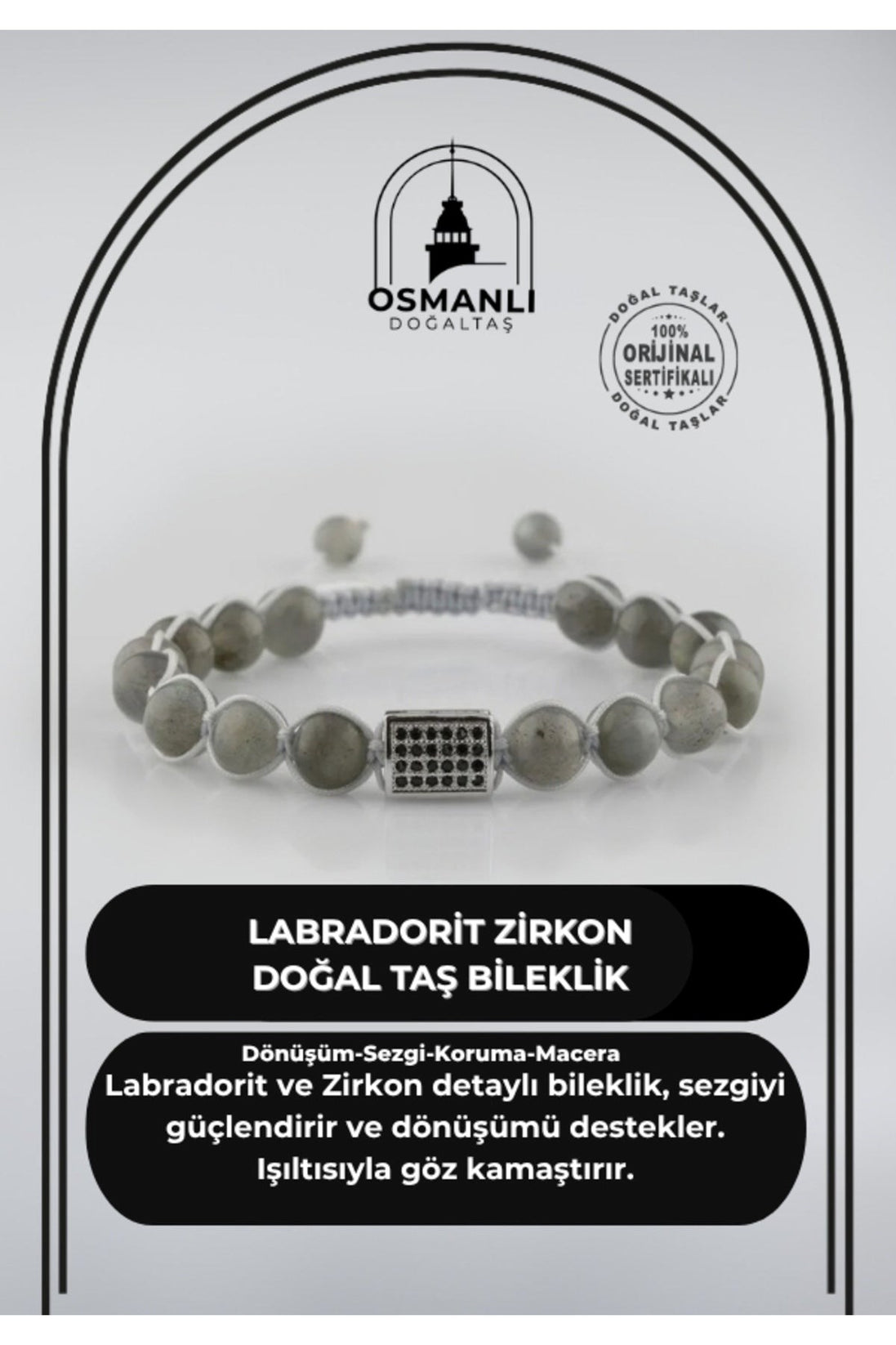 Labradorit Zirkon Doğal Taş Bileklik