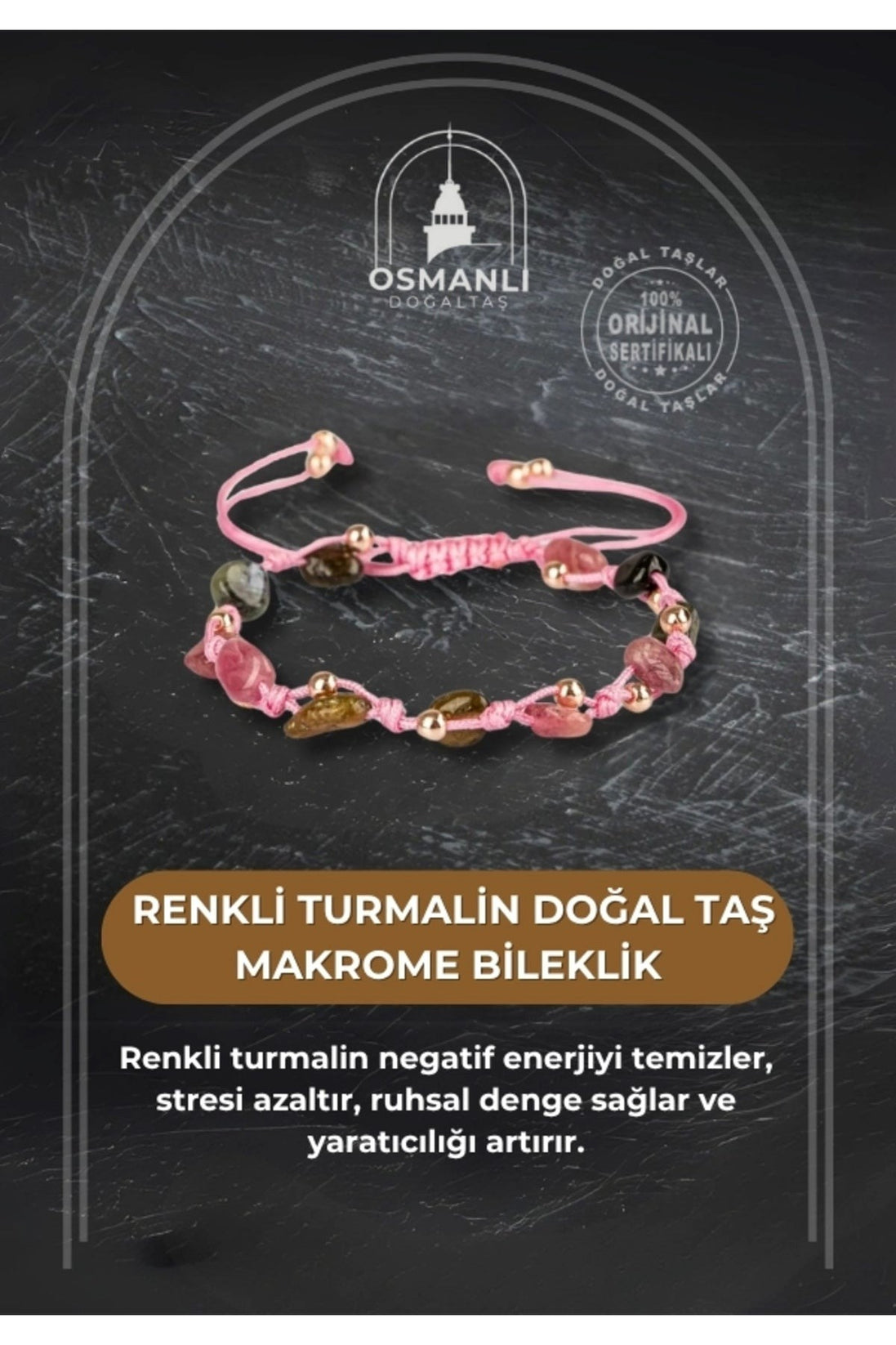 Renkli Turmalin Natürel Kesim Doğal Taş Makrome Bileklik