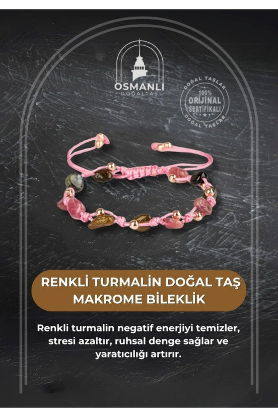 Renkli Turmalin Natürel Kesim Doğal Taş Makrome Bileklik