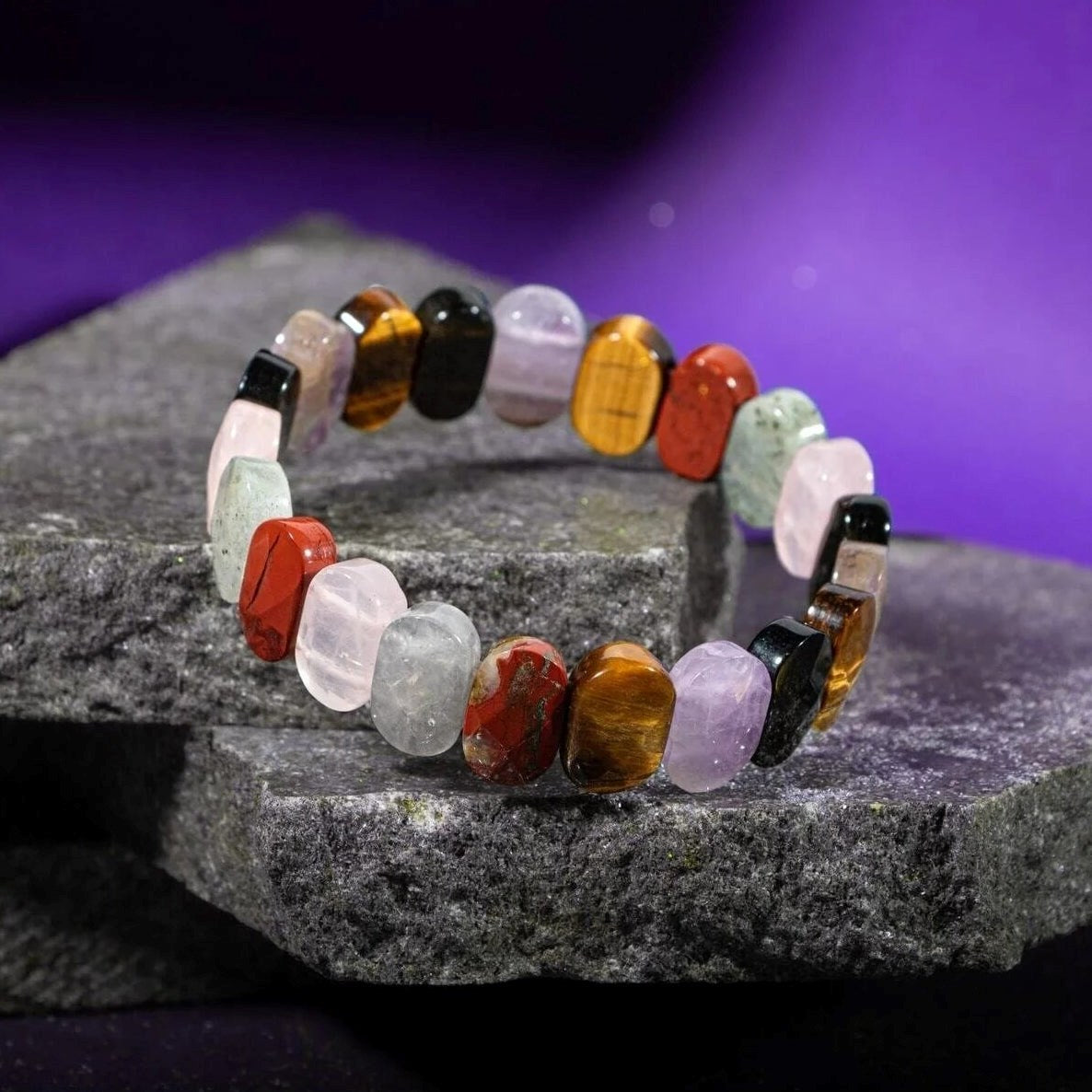 Başak Burcu Bileklik Ametist, Golden Obsidyen, Kaplan Gözü, Labradorit, Pembe Kuvars, Yosunlu Akik