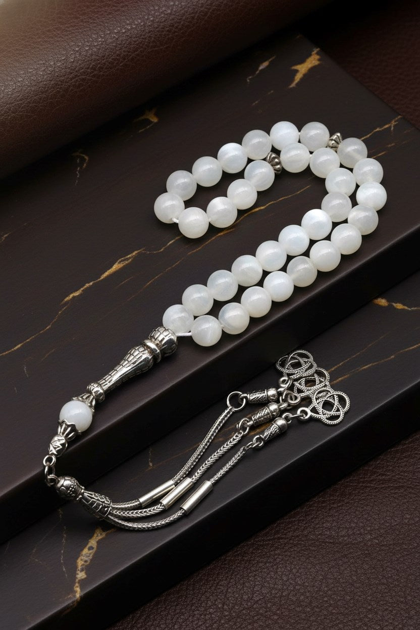 Ay Taşı Doğal Taş Tesbih – 8 mm Küre Kesim