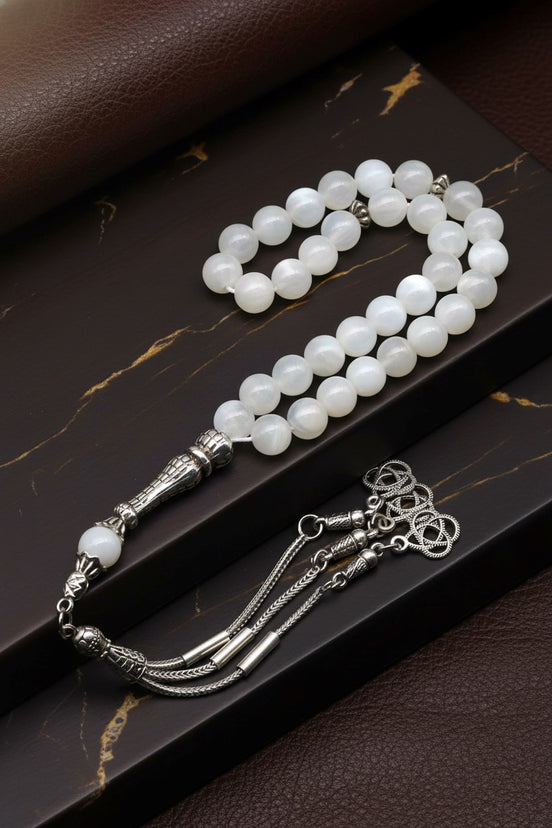 Ay Taşı Doğal Taş Tesbih – 8 mm Küre Kesim