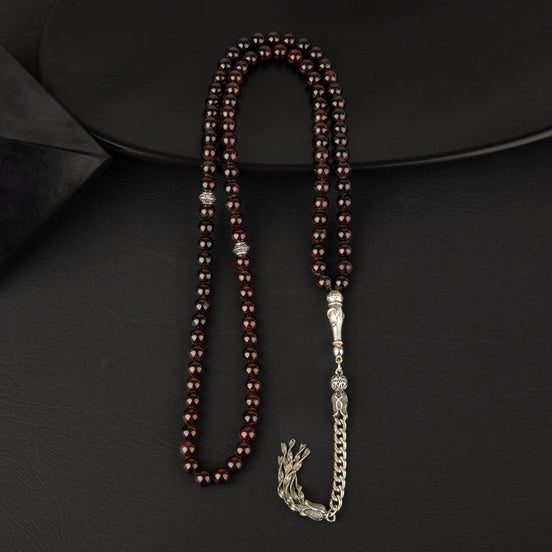 Bordo Granat Lal Doğal Taş Tesbih 99luk - 6mm