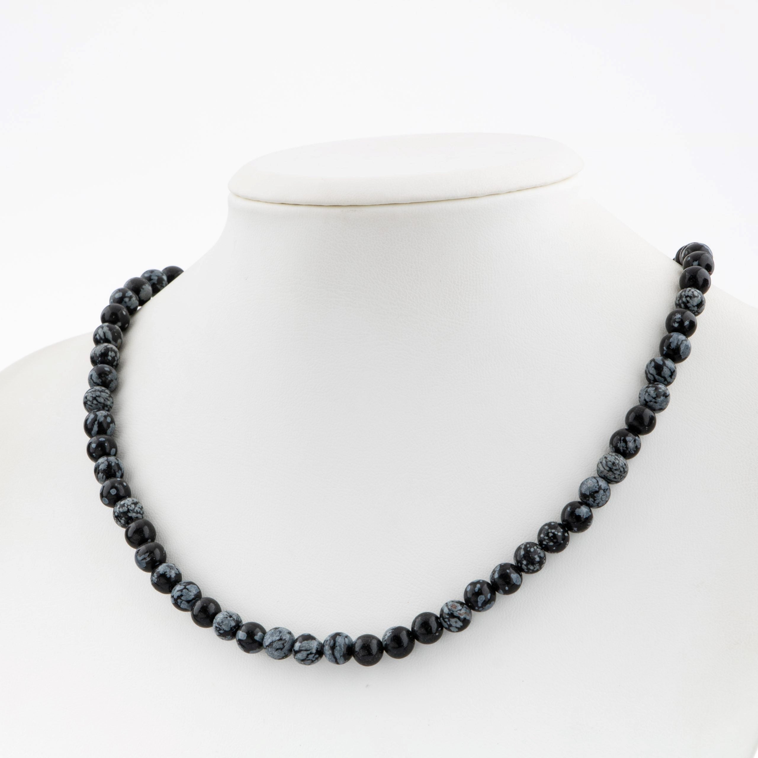 Karlı Obsidyen Doğal Taş Kolye – 6 mm Dizi, Unisex Tasarım