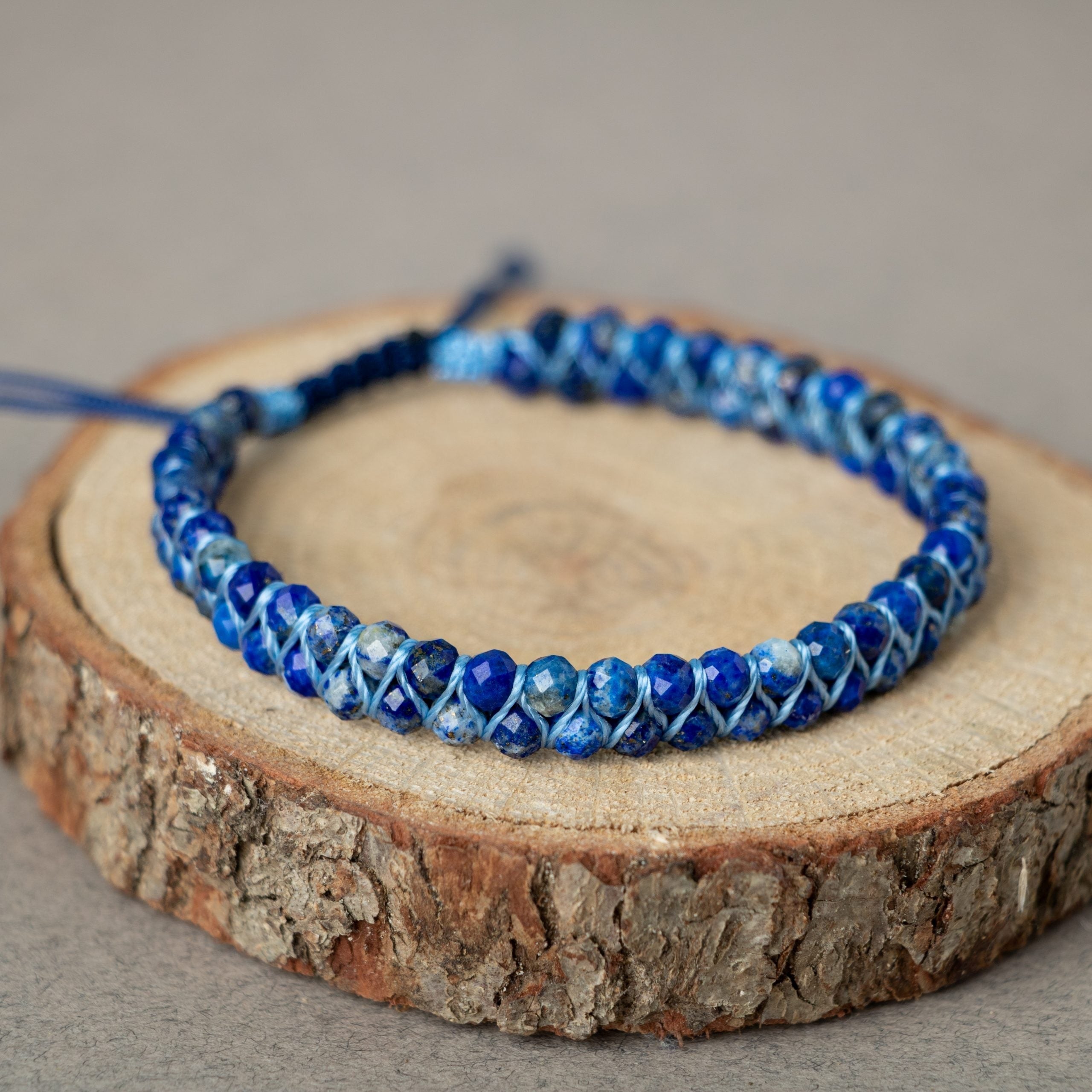 Lapis Lazuli 3-4 mm Çift Sıra Doğal Taş Bileklik – Unisex El İşçiliği