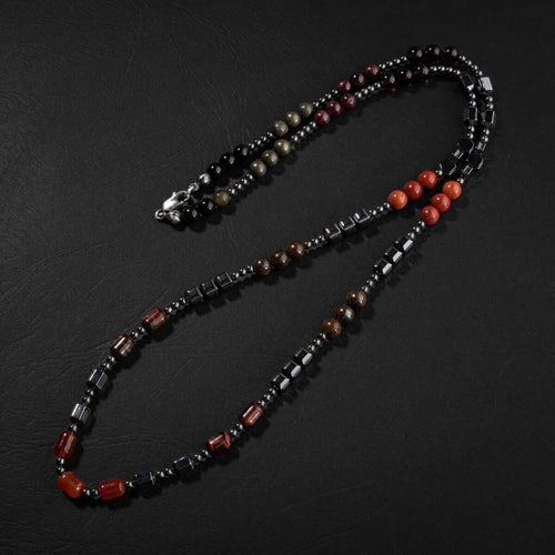 Obsidyen-Pirit-Dumanlı Kuvars-Jasper-Bronzit-Kaplan Gözü-Kırmızı Akik-Lal Taşı-Hematit Doğal Taş Erkek Tasarım Kolye