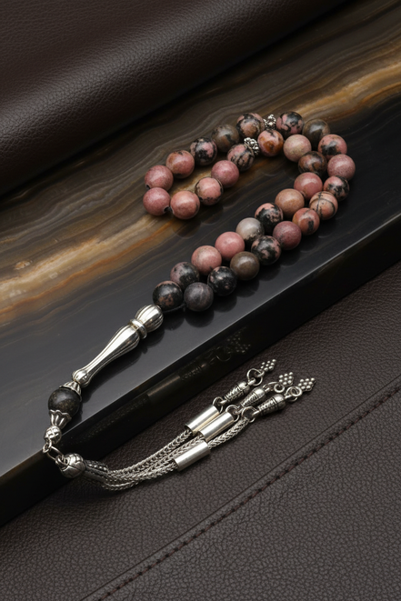 Rodonit Doğal Taş Tesbih – 8 mm Küre Kesim