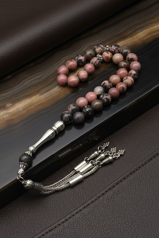 Rodonit Doğal Taş Tesbih – 8 mm Küre Kesim