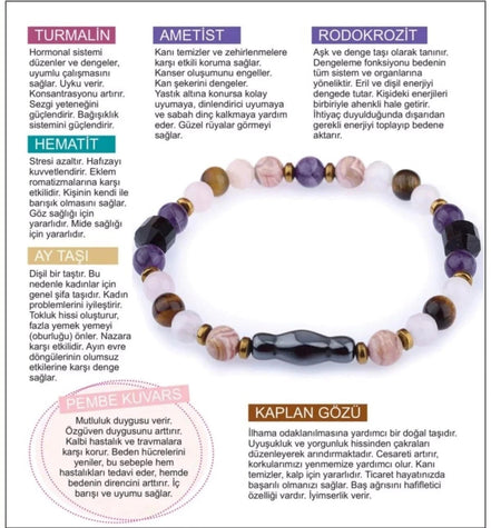 Rodokrozit, Pembe Kuvars, Hematit Doğal Taş Kolye