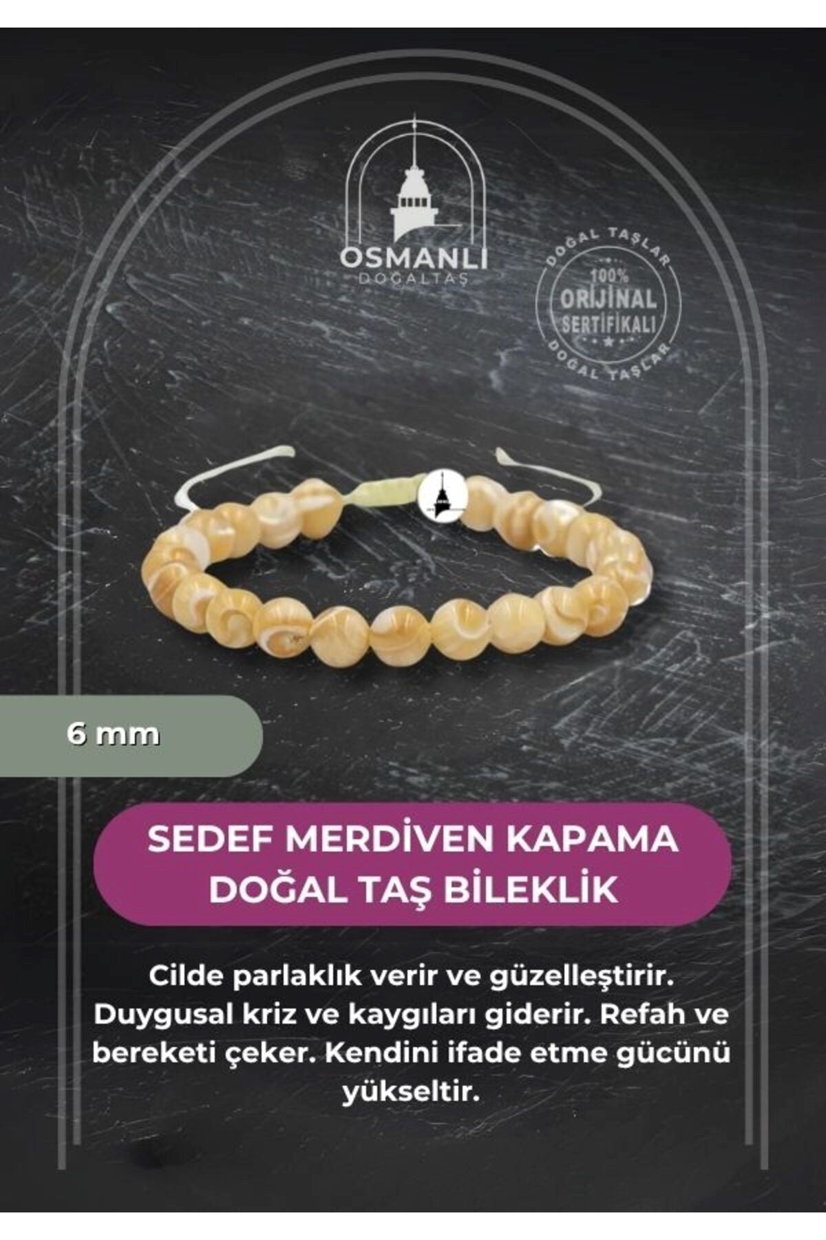 Sedef 6mm Merdiven Kapama Doğal Taş Bileklik
