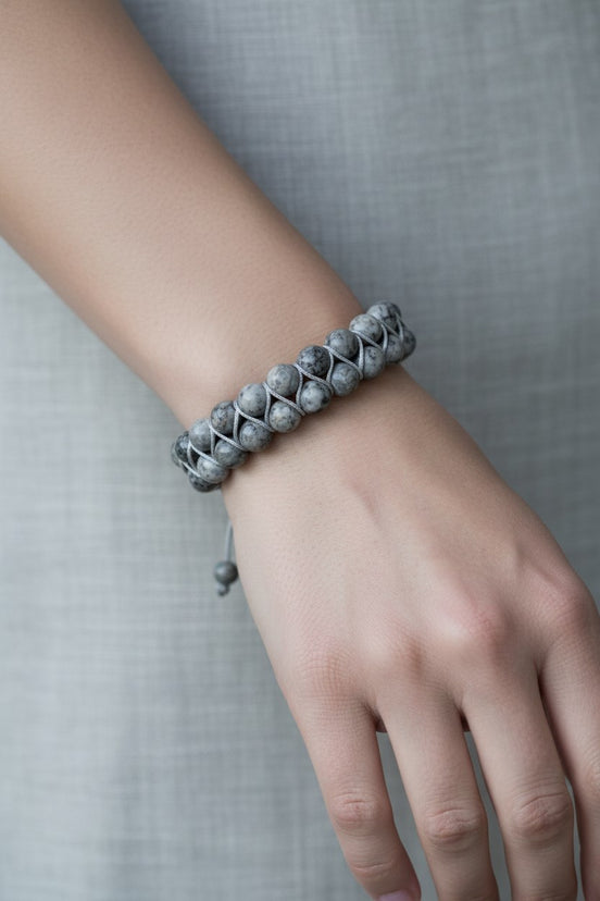 Gri Jasper 8 mm Çift Sıra Makrome Doğal Taş Bileklik