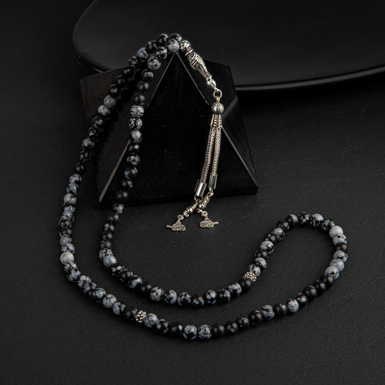 Karlı Obsidyen Doğal Taş Tesbih 99’luk – 6mm El İşçiliği
