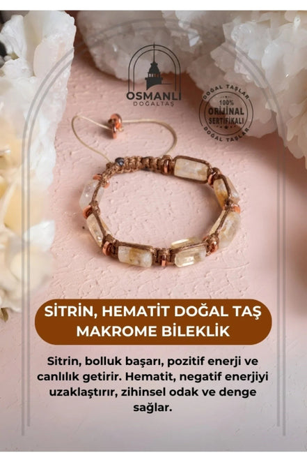 Sitrin, Hematit Doğal Taş Makrome Bileklik