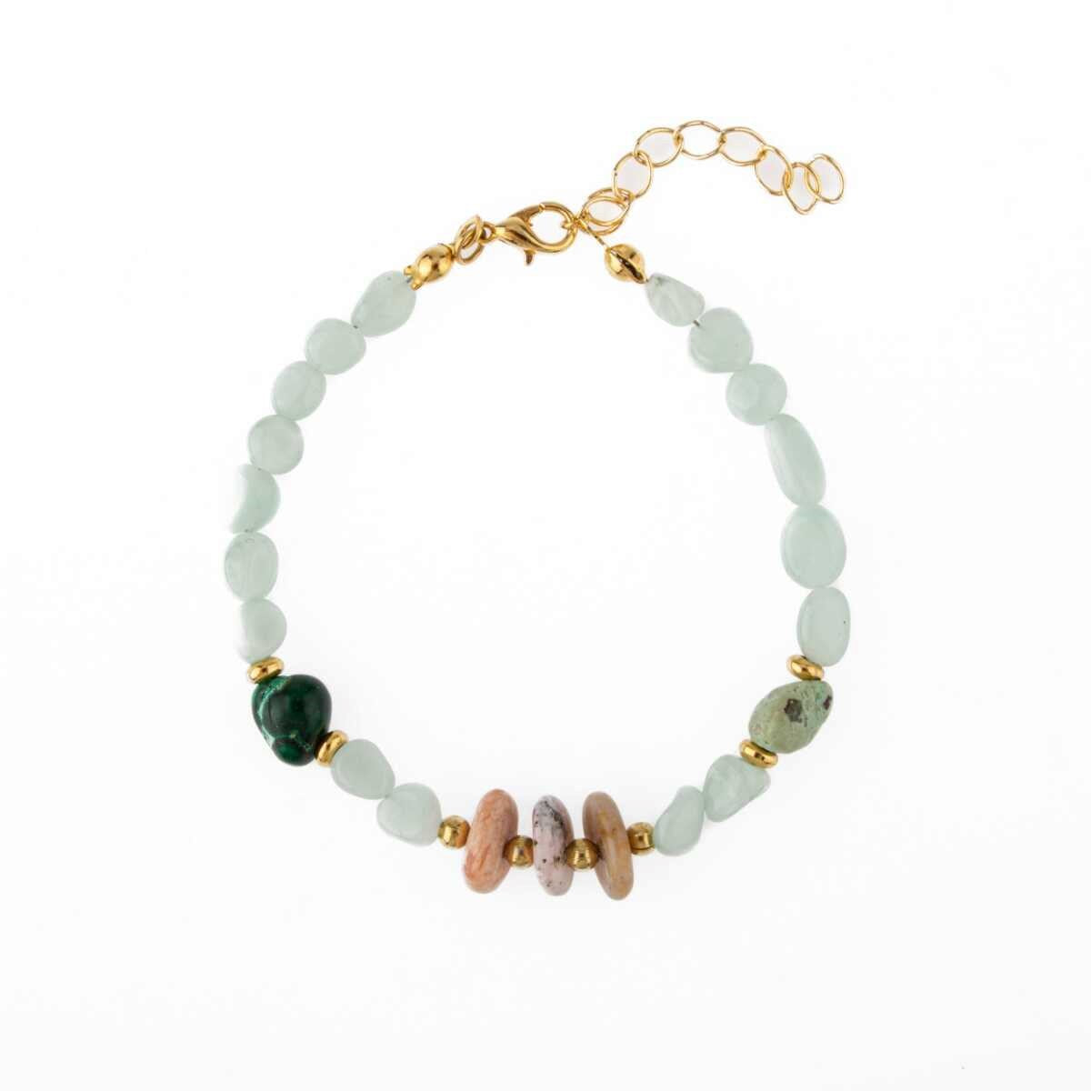 Pembe Opal-Krizokol-Larimar Doğal Taş Bileklik