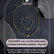 Sertifikalı Tsavorit Lal Altın Kaplama Gümüş Kapama Doğal Taş Set