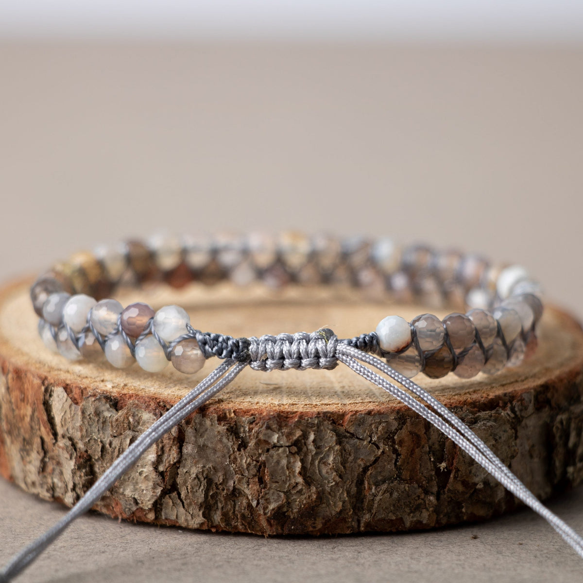 Botswana Akiği 3-4 mm Çift Sıra Doğal Taş Bileklik – Unisex El İşçiliği