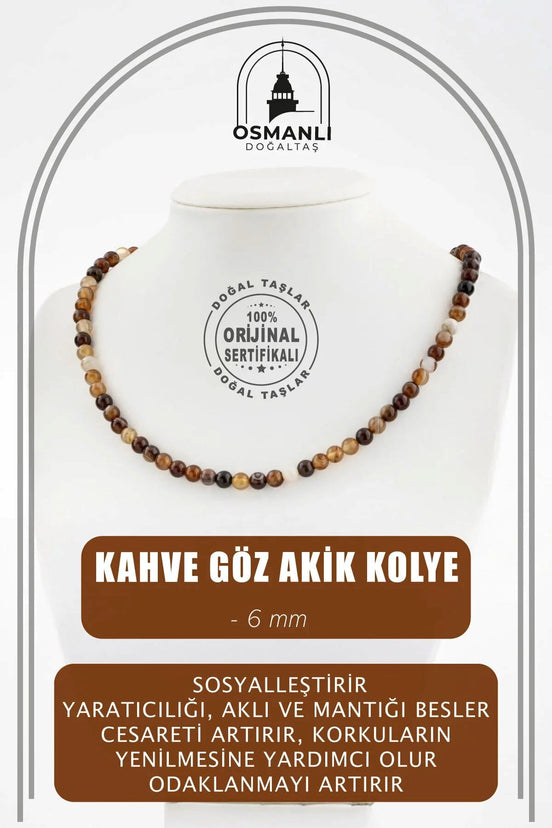Kahve Göz Akik 6 mm Dizi Doğal Taş Kolye