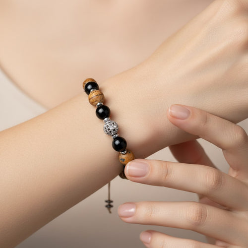 Jasper, Obsidyen, Hematit Doğal Taş Makrome Bileklik