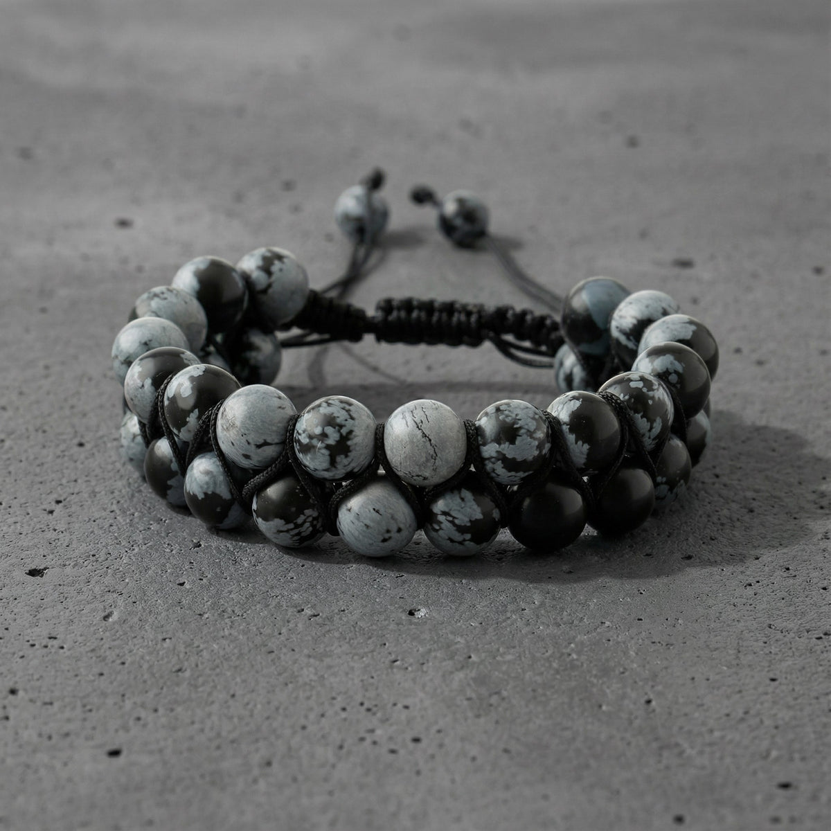 Karlı Obsidyen 8mm Çift Sıra Makrome Doğal Taş Bileklik