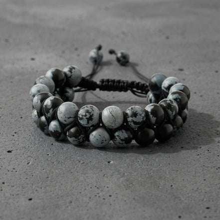 Karlı Obsidyen 8mm Çift Sıra Makrome Doğal Taş Bileklik