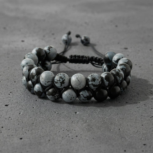 Karlı Obsidyen 8mm Çift Sıra Makrome Doğal Taş Bileklik