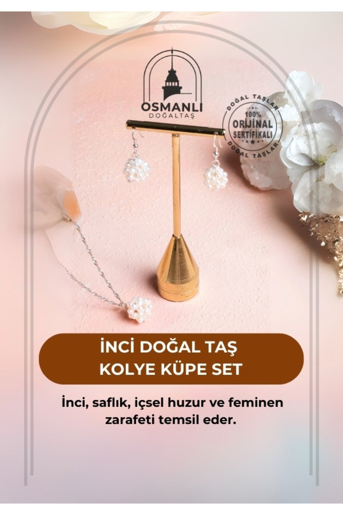 İnci Doğal Taş Kolye Küpe Set
