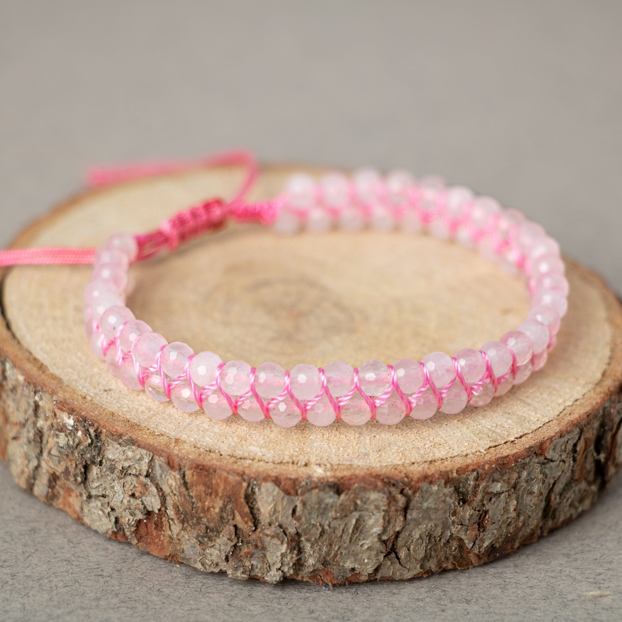 Pembe Kuvars (Gül Kuvars) 3-4 mm Çift Sıra Doğal Taş Bileklik – Unisex El İşçiliği