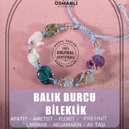 Balık Burcu  DoğalL Taş Bileklik - Akuamarin, Ametist, Ay Taşı, Kiyanit, Mavi Apatit,  Mor Florit, Yeşil Larimar