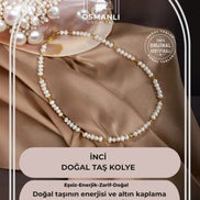 İnci Doğal Taş Altın Kaplama Kapama Kolye