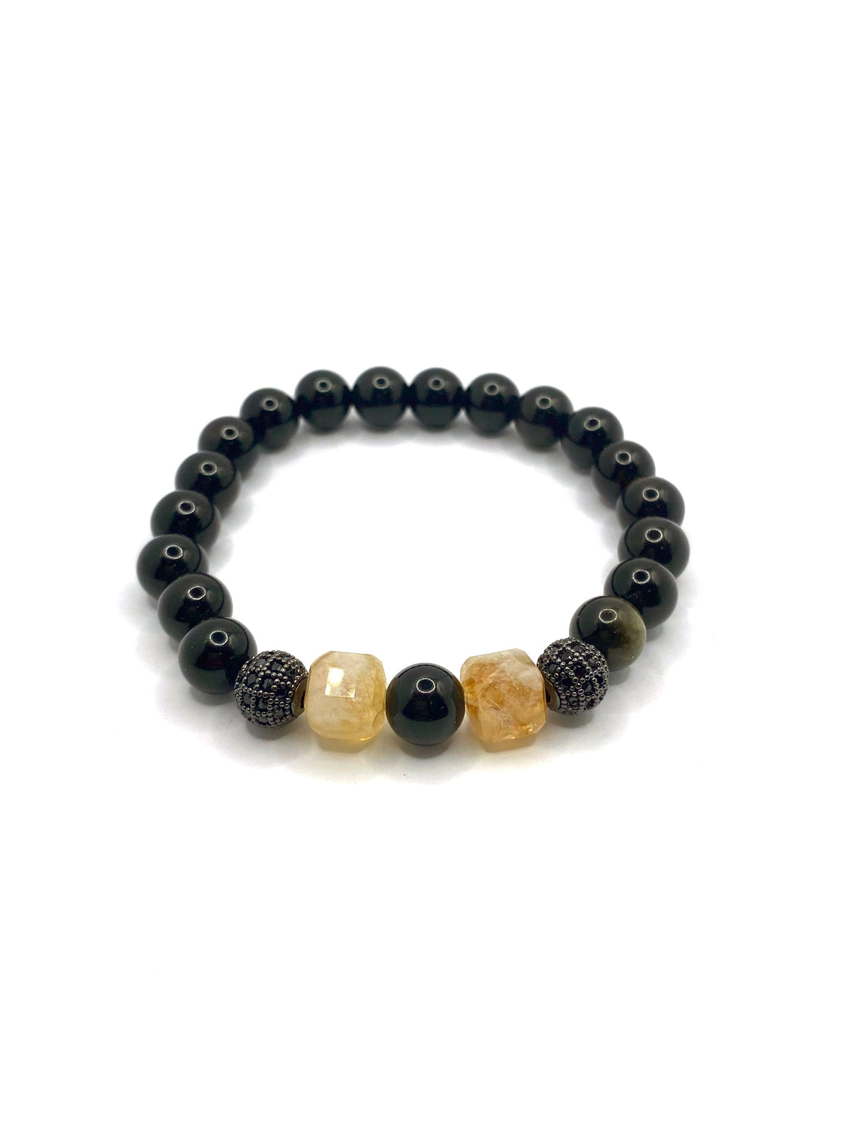 Sitrin, Obsidyen ve Siyah Zirkon Doğal Taş Bileklik – 8 mm Unisex Tasarım