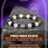 Yengeç Burcu Bileklik Ametist, Ay Taşı, Golden Obsidyen, Kan Taşı, Kaplan Gözü, Pembe Kuvars, Yeşil Aventurin