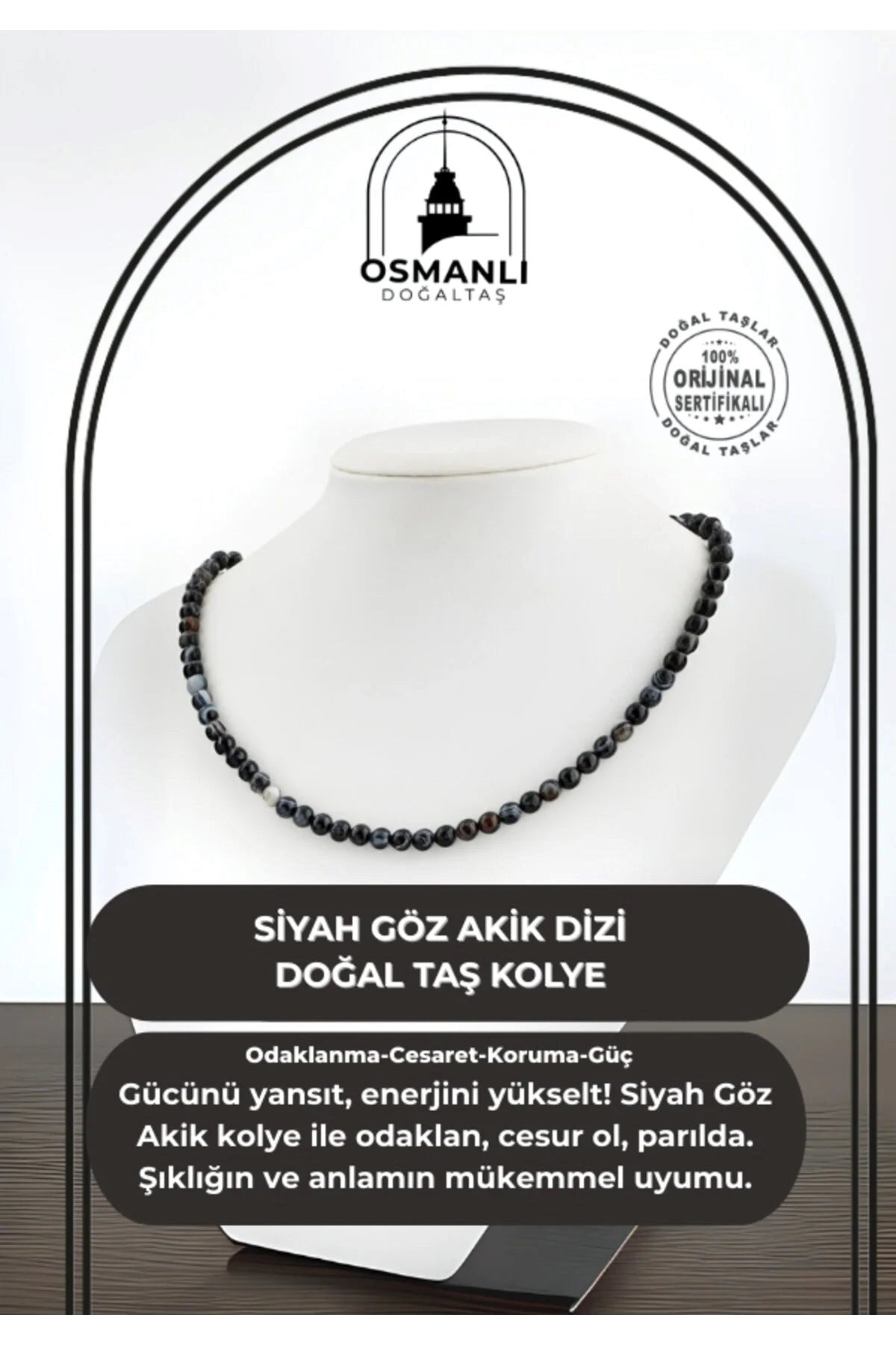 Siyah Göz Akik 6 mm Dizi Doğal Taş Kolye