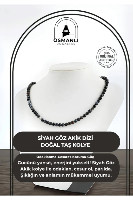 Siyah Göz Akik 6 mm Dizi Doğal Taş Kolye