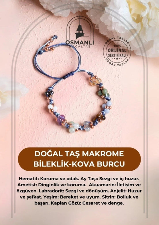 Doğal Taş Makrome Bileklik-Kova Burcu