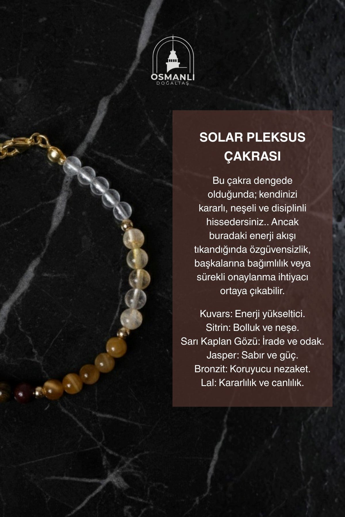 Solar Pleksus Çakra Doğal Taş Gümüş Kapama Bileklik