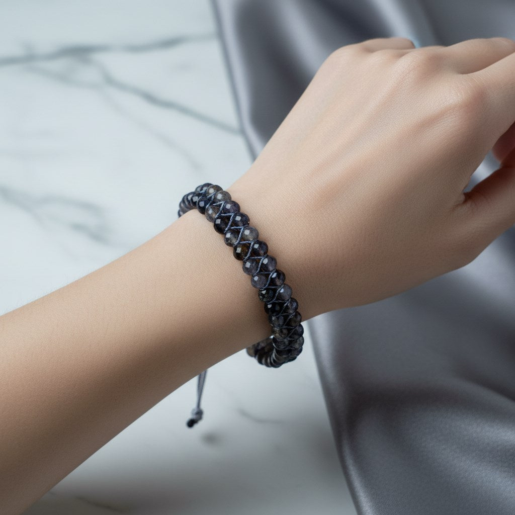 İyolit 3-4 mm Çift Sıra Doğal Taş Bileklik – Unisex El İşçiliği