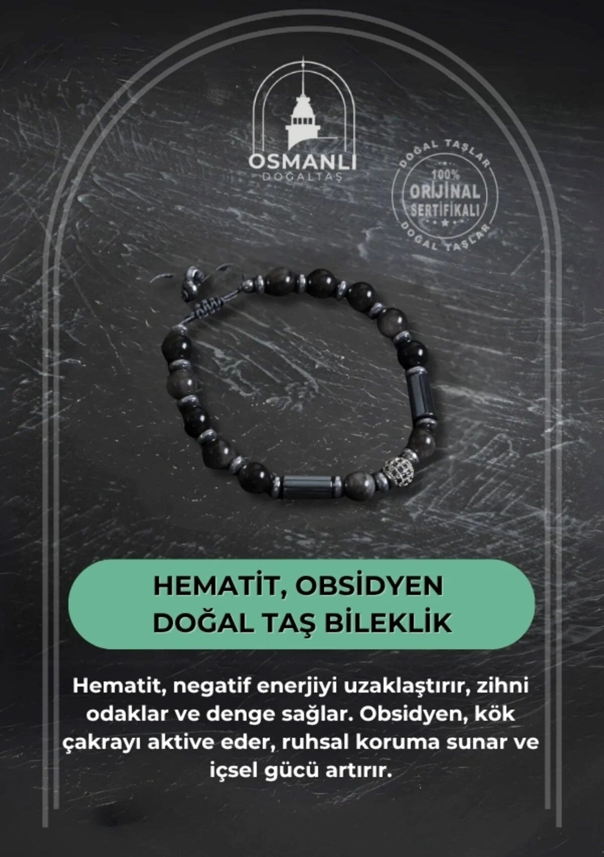 Hematit ve Obsidyen Doğal Taş Bileklik
