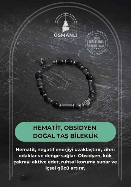 Hematit ve Obsidyen Doğal Taş Bileklik
