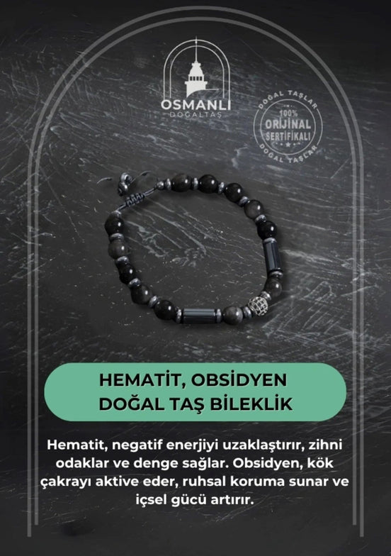 Hematit ve Obsidyen Doğal Taş Bileklik