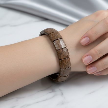 Bronzit Doğal Taş Balık Sırtı Geniş Kesim Bileklik – Unisex El İşçiliği