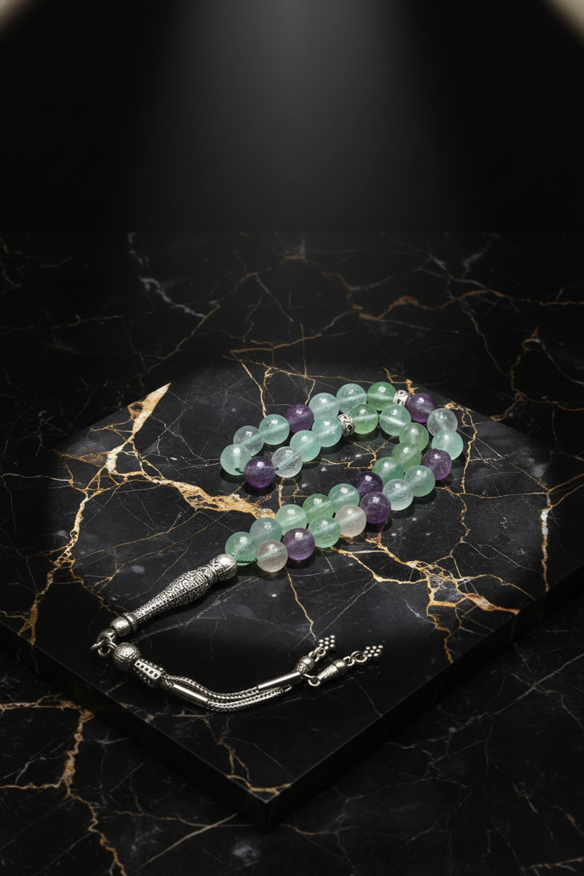 Florit Doğal Taş Tesbih – 8 mm Fasetli Küre Kesim