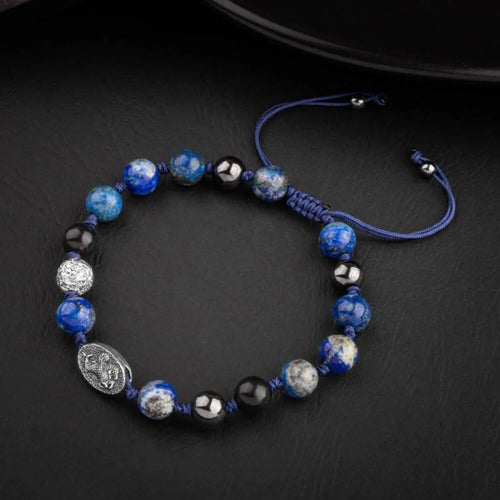 Lapis Lazuli Doğal Taş Tasarım Gümüş Bileklik- 20-21cm