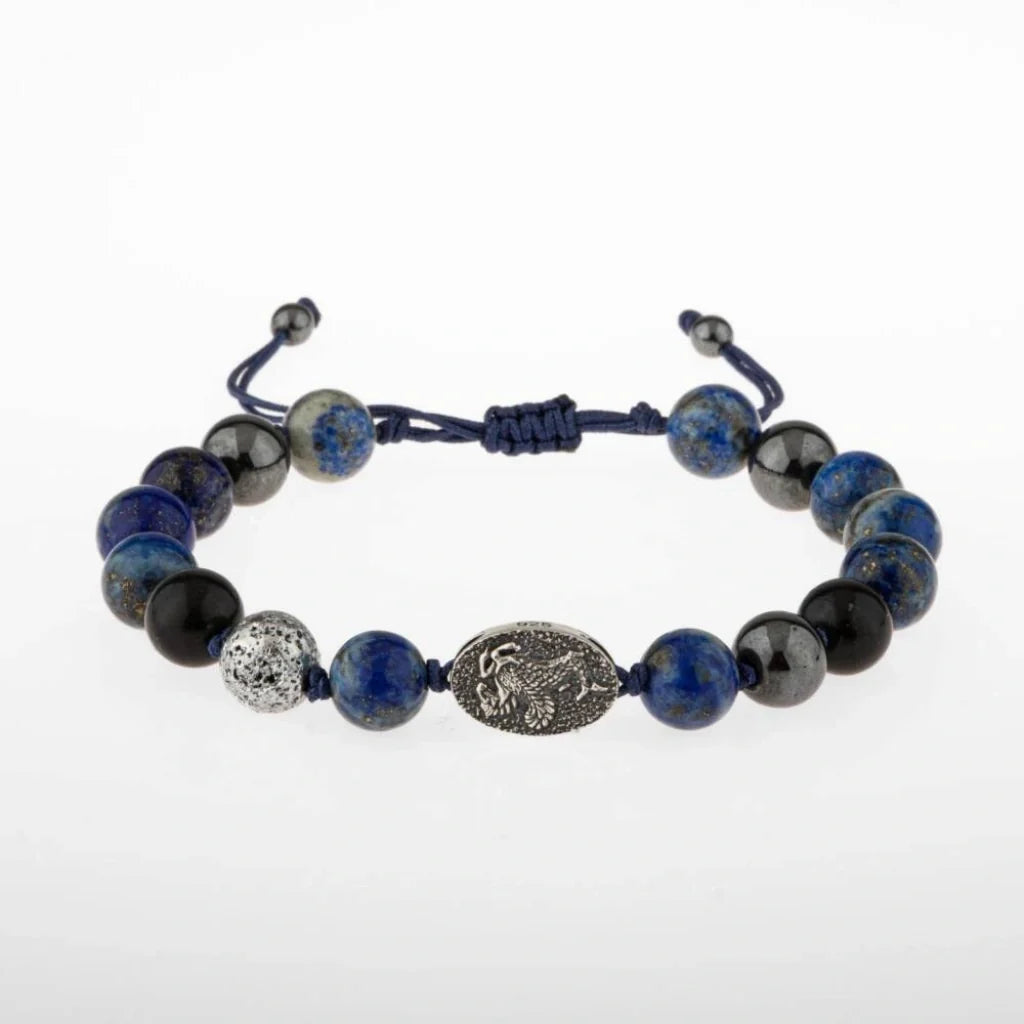 Lapis Lazuli Doğal Taş Tasarım Gümüş Bileklik- 20-21cm