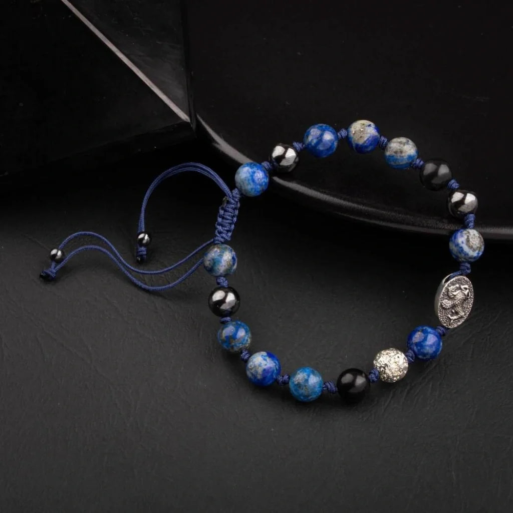 Lapis Lazuli Doğal Taş Tasarım Gümüş Bileklik- 20-21cm
