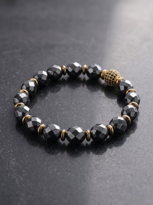 Hematit - Zirkon Aparatlı Doğal Taş Bileklik (10 mm)