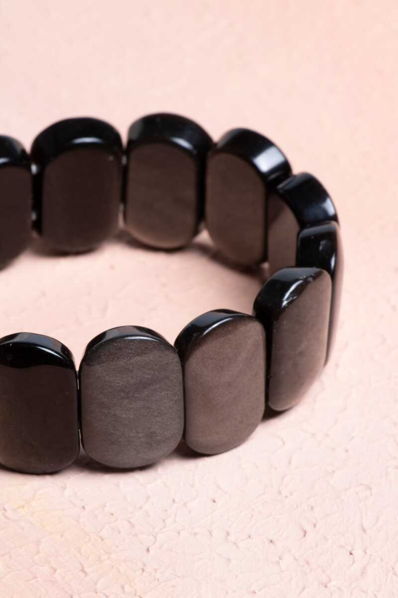 Sertifikalı Obsidyen Geniş Kesim Doğal Taş Bileklik